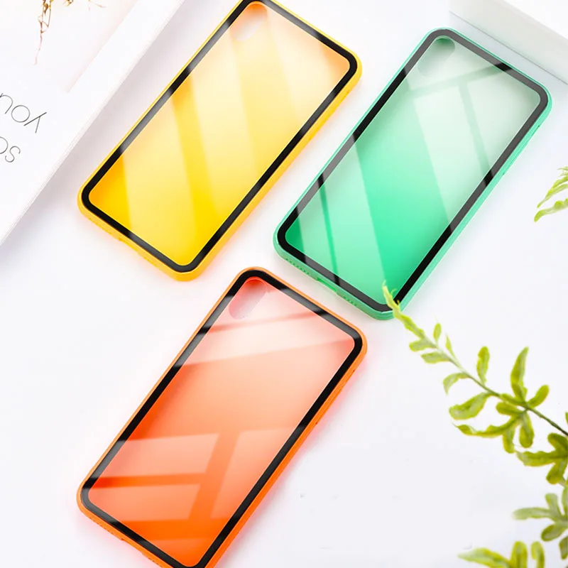 

Gradient colored 9h tempered glass phone case for iphone 7 x xs xr max 6s 8plus tpu soft edge drop protection fashion concise