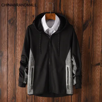 

Autumn Men Plus Fat Plus Size Leisure With Cap Spell Color Coat Young Men Leisure Jacket