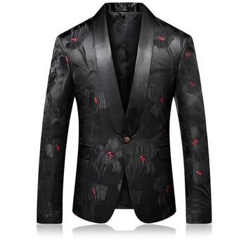 

Black Red Blazer Slim Masculino Abiti Wedding Prom Blazers Single button For Men Stylish Suit Jacket