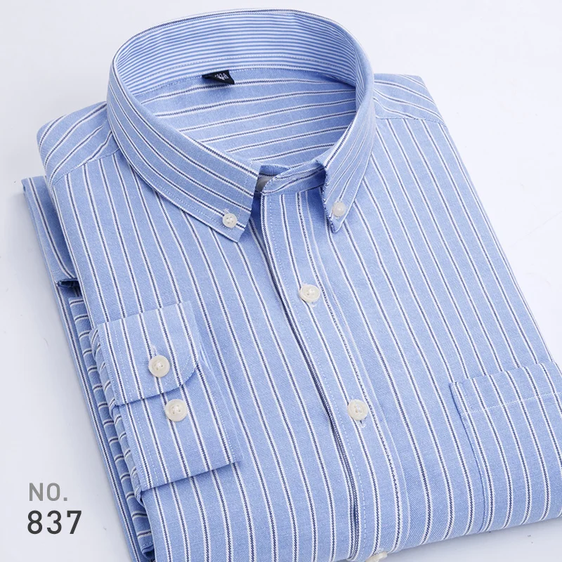 Новые деловые мужские клетчатые рубашки Повседневные Классические оксфордские рубашки с длинным рукавом отличного качества размера плюс мужские офисные Топы - Цвет: 0837