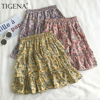 

TIGENA Cute Tiered Mini Skirt Women with Lining 2020 Summer Korean Fashion Floral Print Boho Beach Holiday Skirt Female Girls