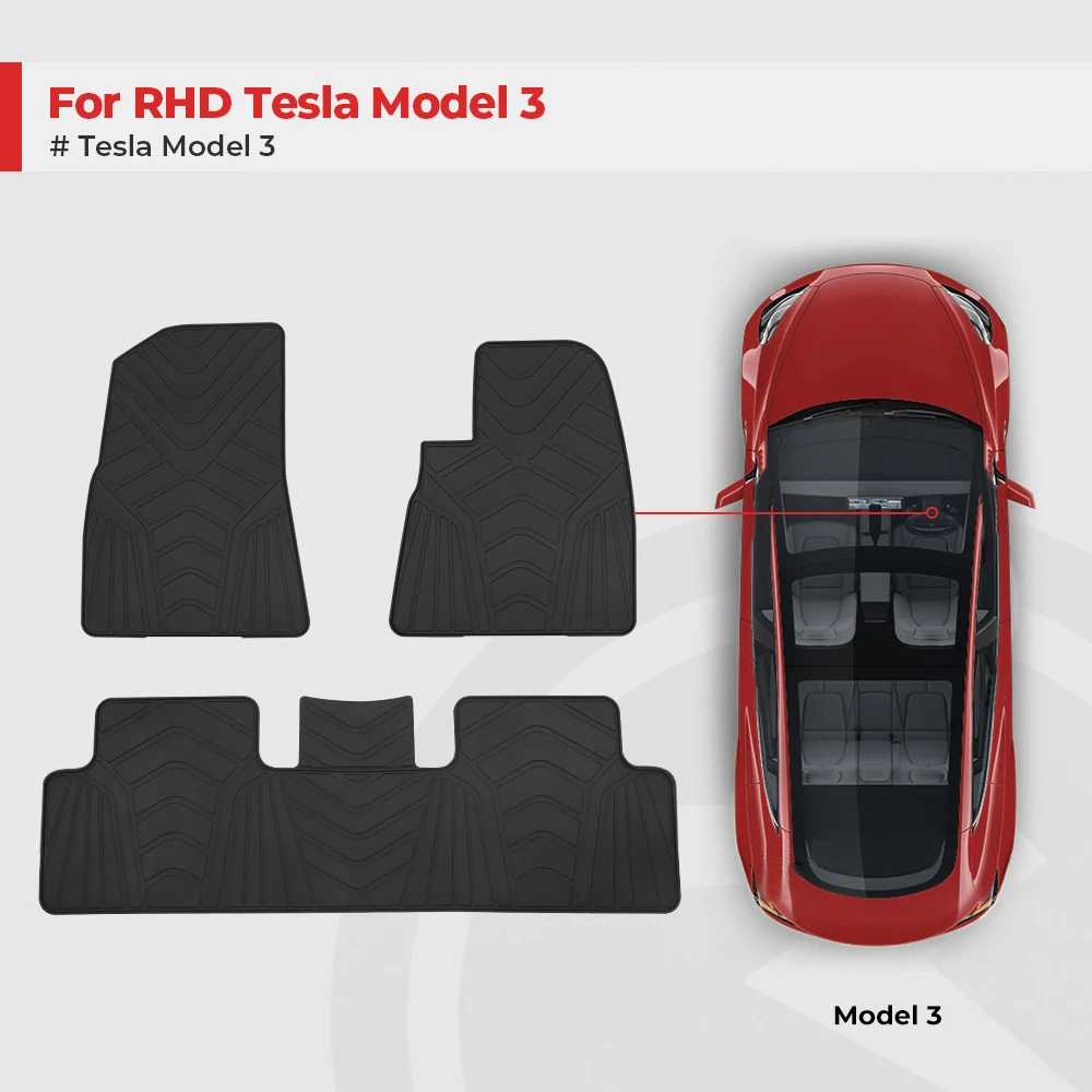 3 шт. автомобильные коврики для Tesla модель 3- правый руль автомобильный вкладыш напольный ковер коврик всепогодный резиновый водоотталкивающий