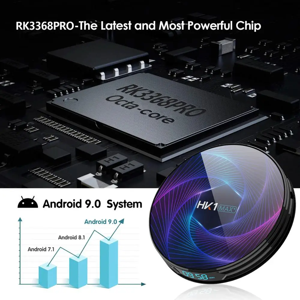  HK1 MAX Plus Octa Core Android 9.0 Smart TV Box 4GB 128GB 64GB 32GB RK3368PRO 1080P H.265 4K youtub