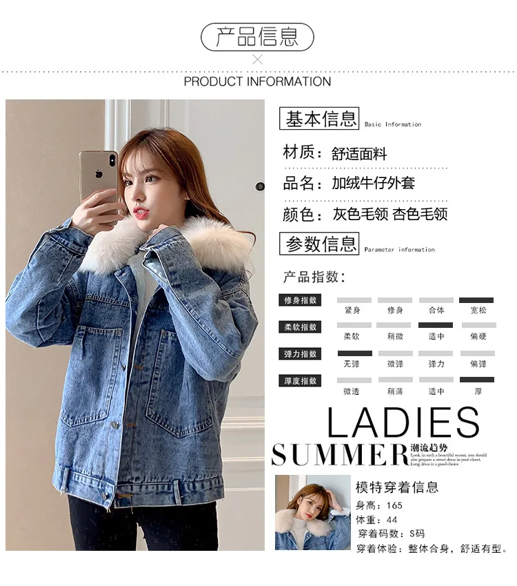 New Style Jeans Coat Women's Brushed And Thick Fur Collar Loose-Fit Korean-style Autumn And Winter Berber Fleece Wool Cotto