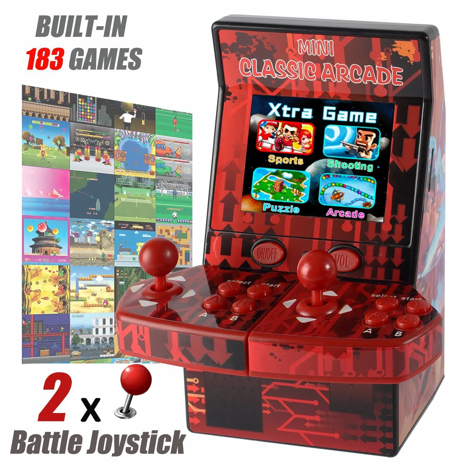

Mini Arcade Game Mini Retro Arcgade Machine 183 Game Doubles Handle 2.8-Inch