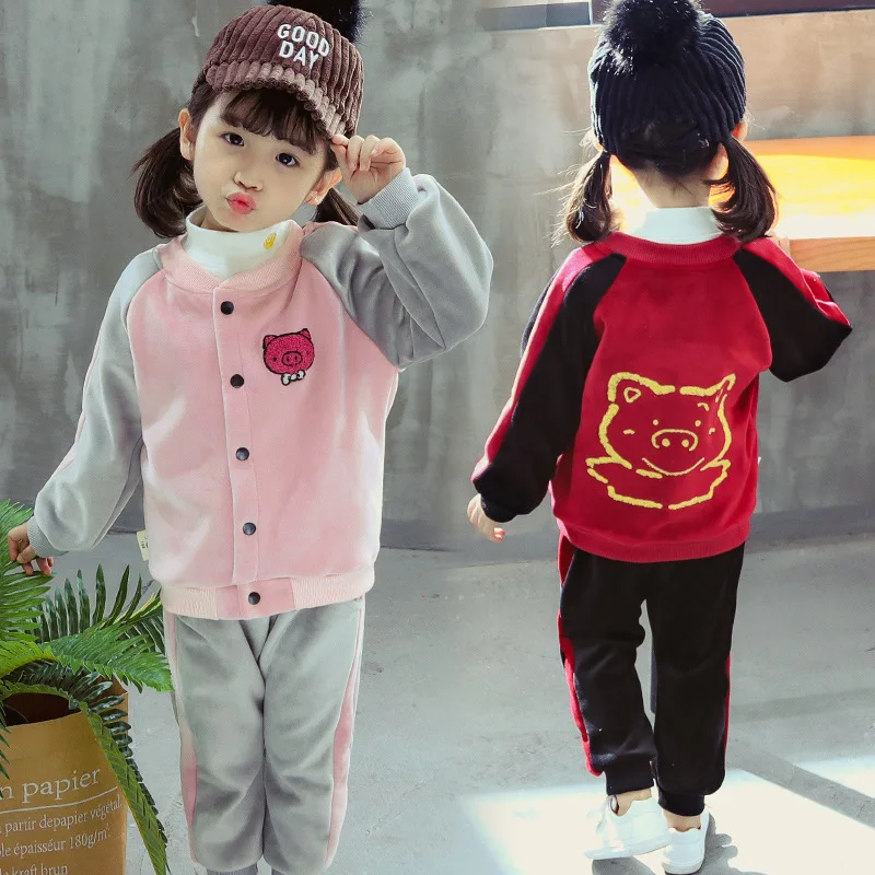 

2019 New Style Winter Children Baby Cartoon Pig Cardigan Two-Piece Set Korean-style Girls' Sweater Coat