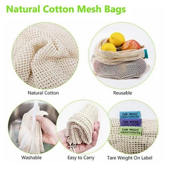 

Reusable Produce Bags Cotton Net Bags for Storage Fruit Vegetable With Drawstring Organizer Storage Mesh Bag Eco friendly