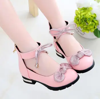 

Girls single shoes new children's leather shoes bow princess shoes big children students performance party sneakers