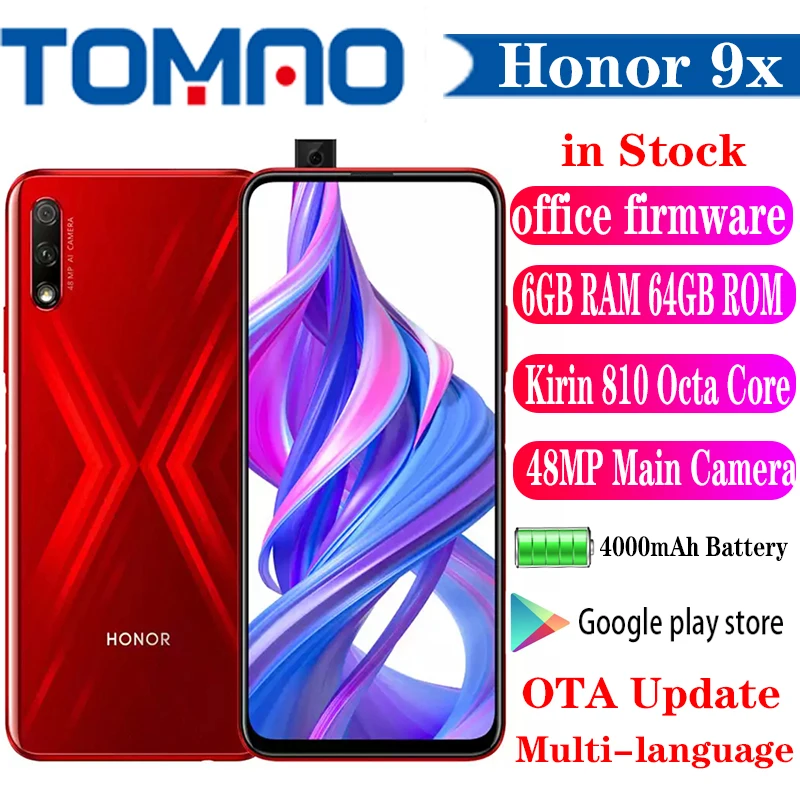 Смартфон Honor 9X Kirin 810 Android 9 0 6 ГБ ОЗУ 64/128 Гб ПЗУ выдвижная камера 48 Мп + 2 полный экран