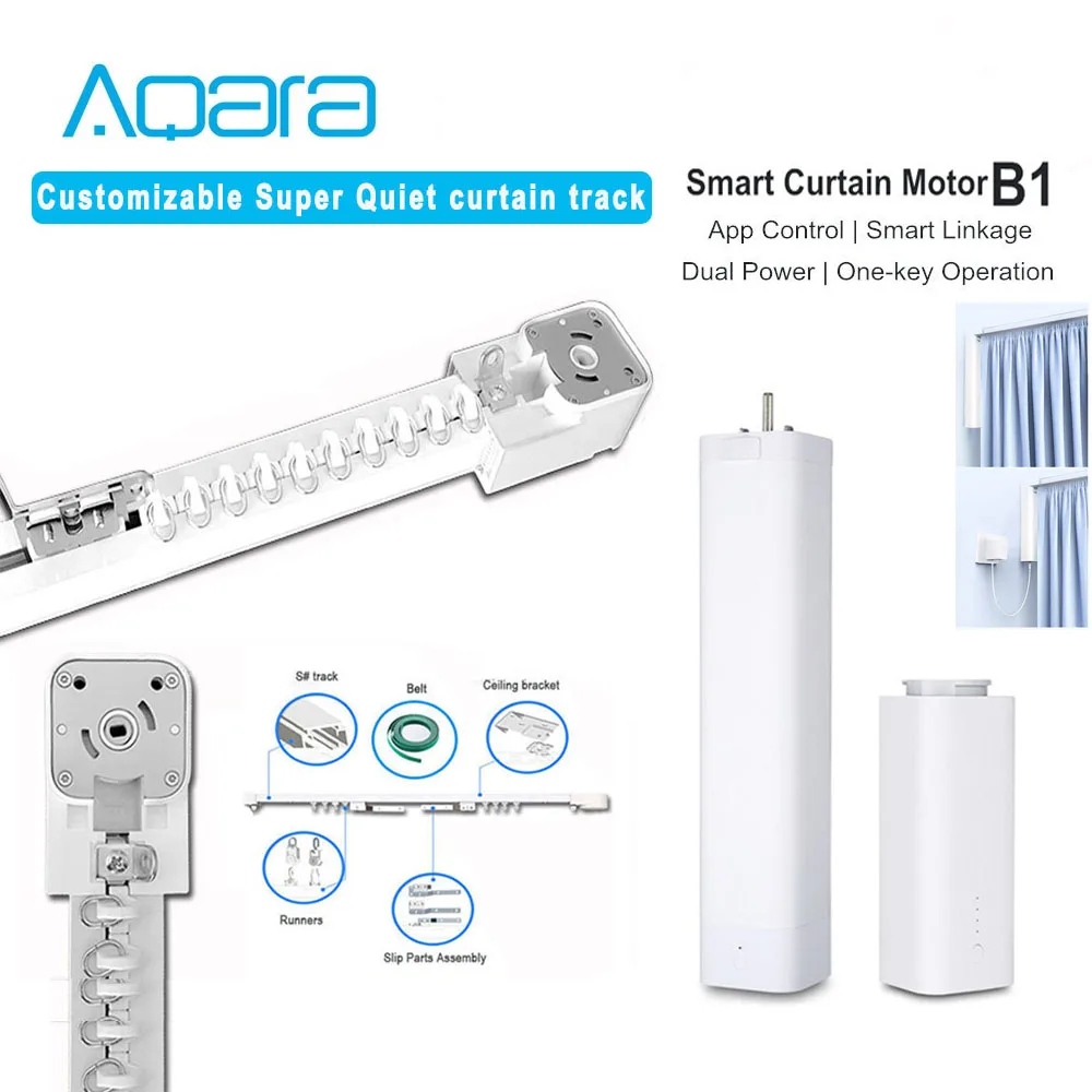 มอเตอร์ Aqara B1 และรางม่านไฟฟ้าแบบปรับแต่งได้ Aqara Super Quiet Curtain Rails สําหรับบ้านอัจฉริยะ 1