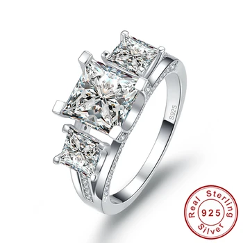 

New 925 Sterling Silver Luxury Wedding Anniversary Engagement Ring 2.5 Ct Jewelry 3 Stones Anillos Mujer Silver Ring