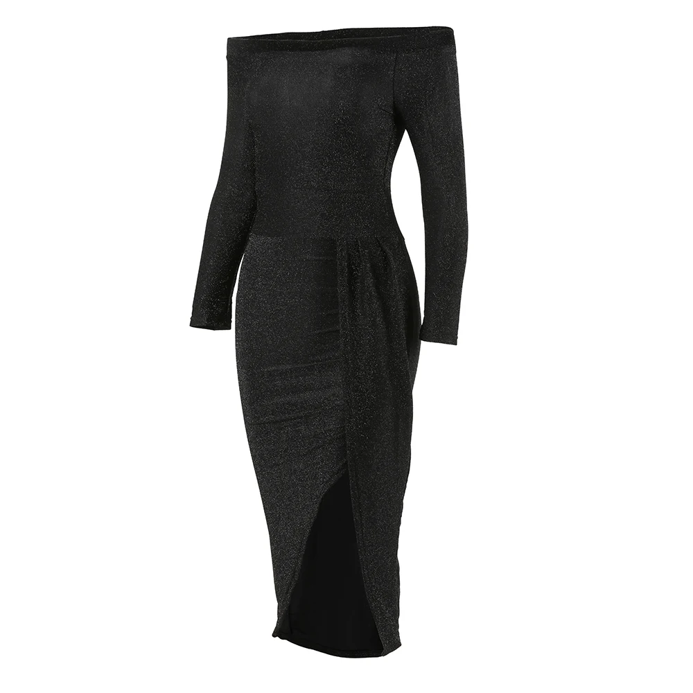Joineles, сексуальное облегающее женское платье с блестками, 2xl, 3xl, одноцветное, цветное, женское платье для вечеринки размера плюс, Клубное, Vestidos, платье с разрезом, Несимметричное