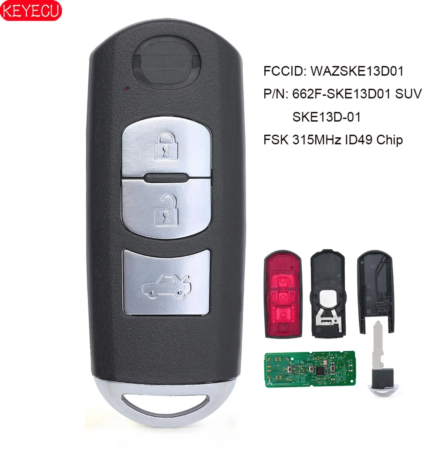 KEYECU дистанционный смарт ключ брелок FSK 315MHz ID49 для Mazda 3 Button Model P/N: 662F SKE13D01 SUV SKE13D