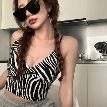

Zebra Pattern Blouse Sexy V Neck Crop Top Female Summer Suspender Top Tide Women Streetwear 2020 Design T Shirt топы женские