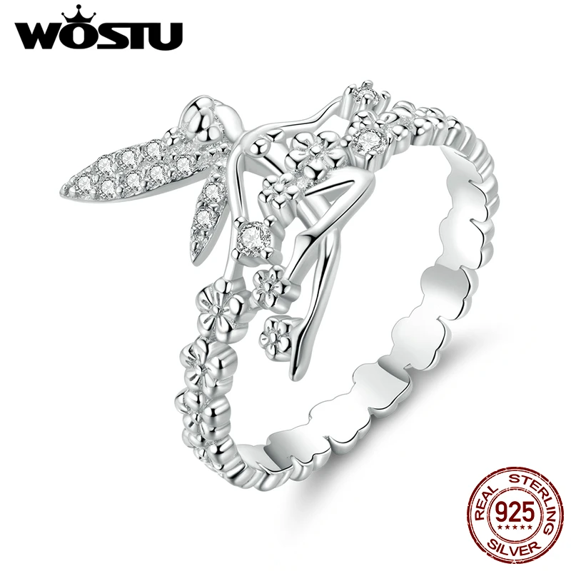 WOSTU 925 пробы Серебряный Длинный хвост мышь открытые Регулируемые кольца вечерние