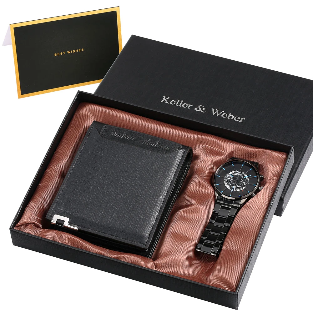 Wallet Watch Set Men's Stainless Steel Quartz Watches Minimalist Dial Man  Leather Card Wallet Holder Best Business Gift for Male|Quartz Watches| -  AliExpress