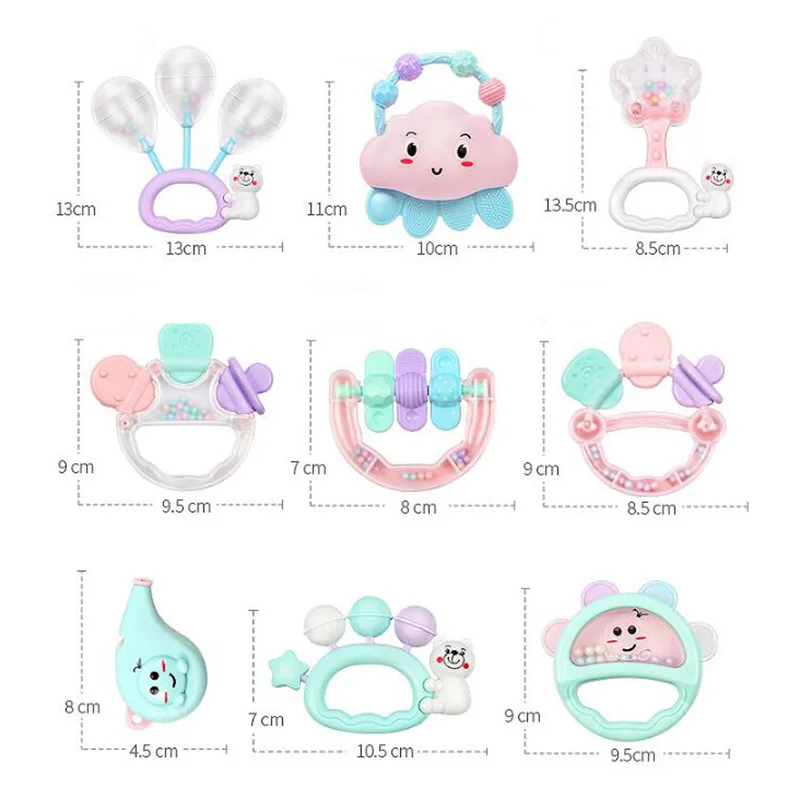 9 шт./компл. BabyToys детские погремушки От 0 до 1 года для детей ясельного возраста интеллект погремушки с прорезывателем гель для зубок развивающие сенсорные игрушки