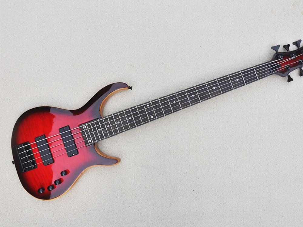 

5-струнная Красная гитара с красной шеей, с активной цепью, подставка из розового дерева, 24 лада