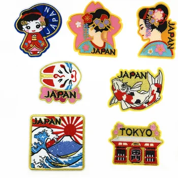 

New Arrival Tokyo Japan Traditional Women Fox Face Sea Wave Patches Cute Iron on Appliques for Kids Clothes 3D Diy Accessories