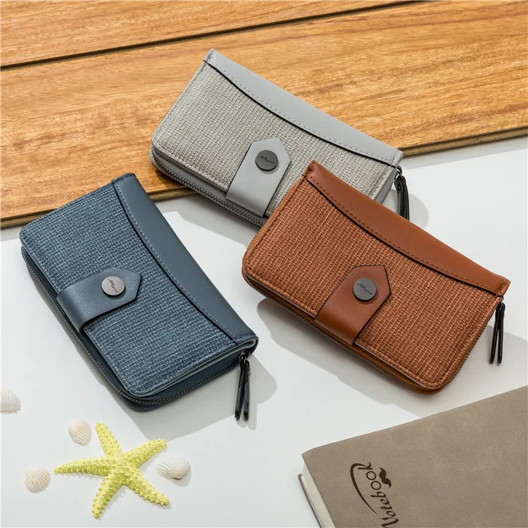 

2019 new simple retro color matching multi-function zipper buckle multi-card position medium wallet wallet