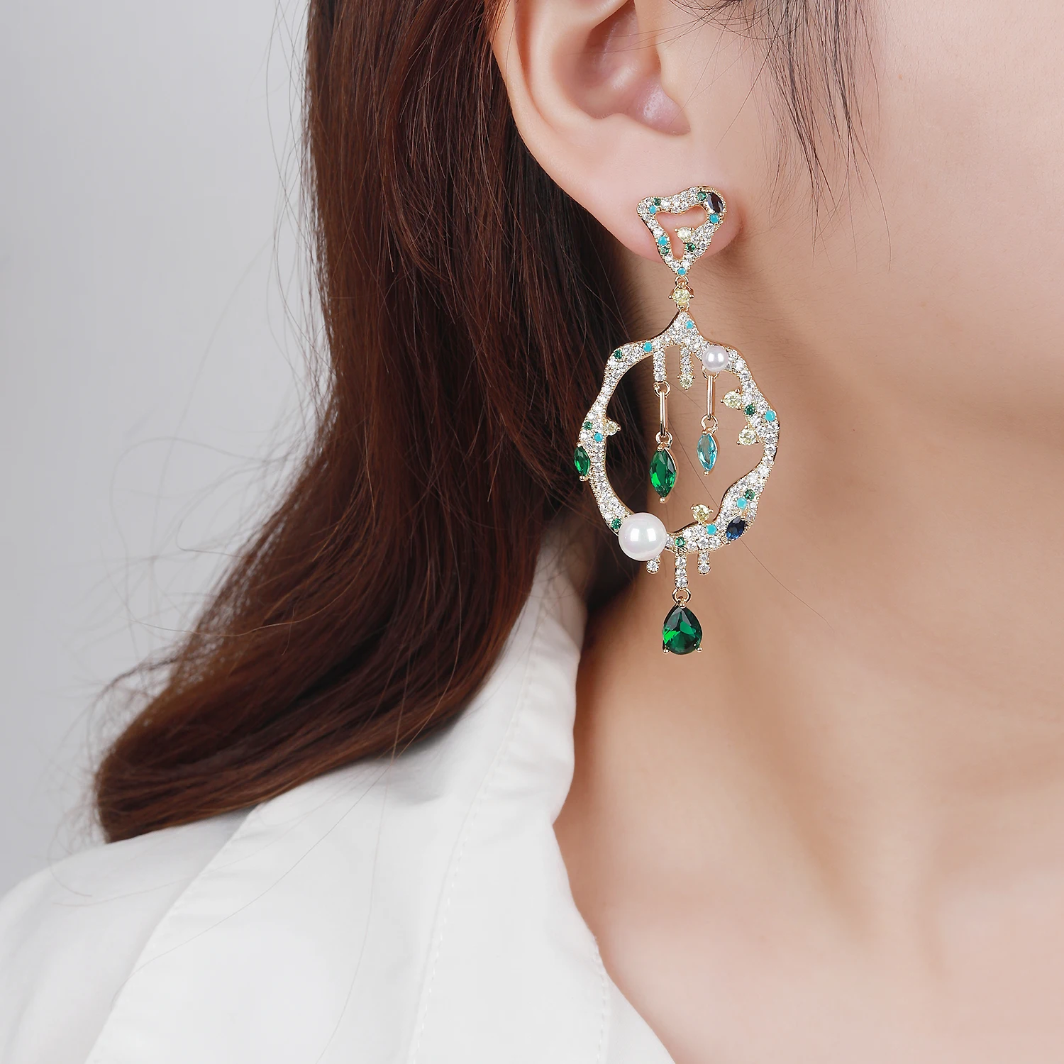 Cubic Zircon CZ Leaves Earrings for Wedding, Crystals Flower Earring for Bride, Women Girl Birthday Party Jewelry CE11460