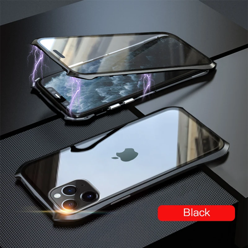 Черный LUPHIE двухсторонний стеклянный Магнитный чехол для iPhone 11 Pro Max, стеклянный чехол, прозрачный чехол для iPhone 11 Pro Max, магнитный металлический чехол s - Цвет: Черный