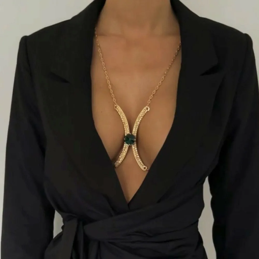 Женское Ювелирное Украшение для тела модное ожерелье с золотистыми кристаллами