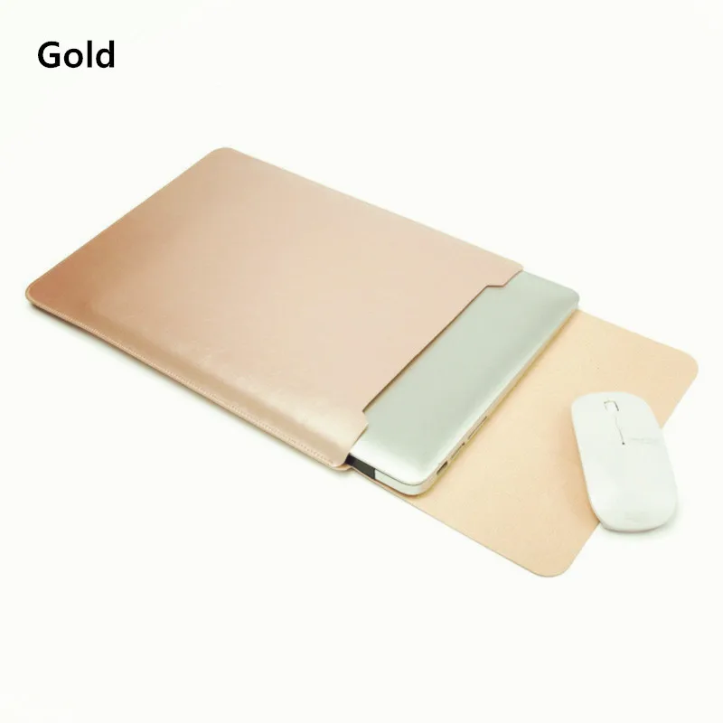 Водонепроницаемый ноутбук рукав 11,6 12 13,3 15 15,4 дюймов PU кожа Сумка для ноутбука мышь мягкая сумка чехол для Macbook Air Pro 11 12 13 15 - Цвет: Gold