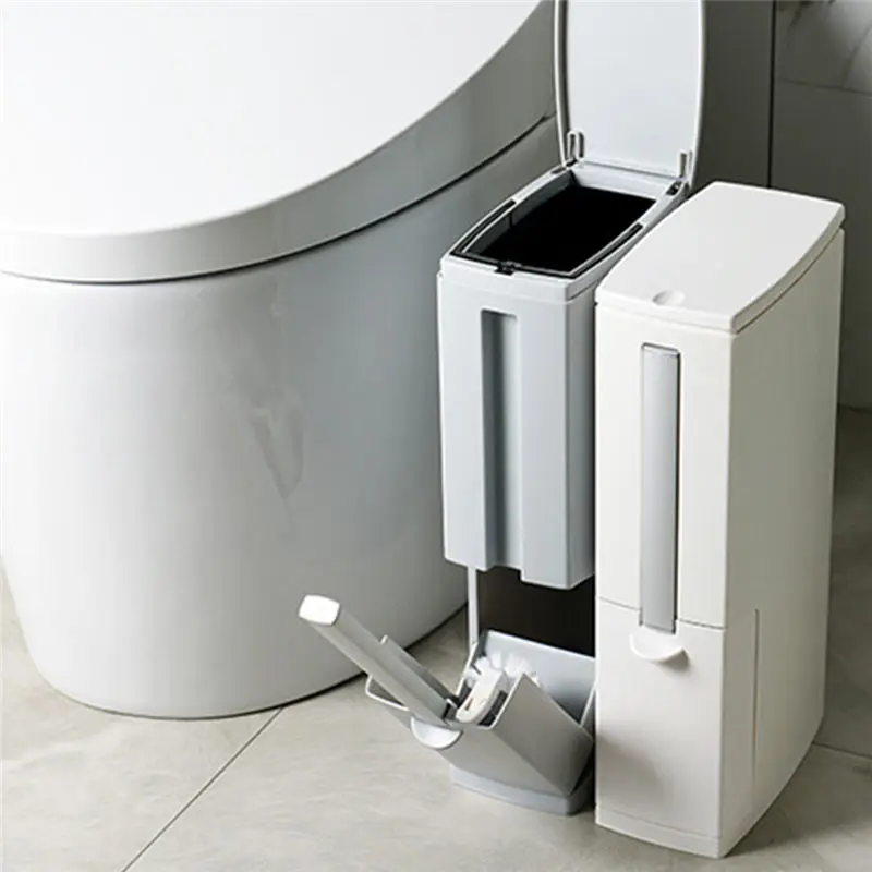 6L Narrow Plastic Trash Can Set with Toilet Brush Bathroom Waste Bin Dustbin Cans Garbage Bucket Bag Dispenser | Дом и сад