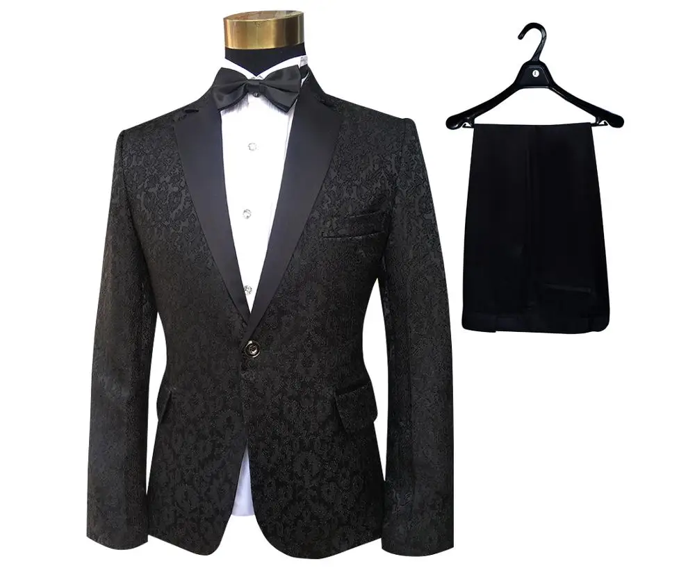 Jacket Pants Bowtie Мужские костюмы, платье, с блестками, с вышивкой, на одной пуговице, свадебный костюм, золотой и Красный смокинг, блейзер, брюки, галстук-бабочка, выпускной костюм, 4XL 5XL - Цвет: Jacket Pants Bowtie
