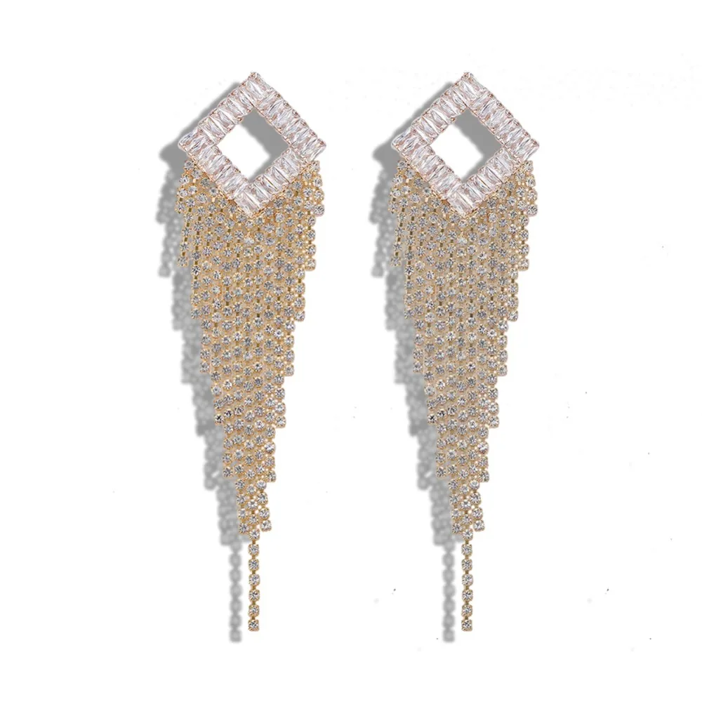 Dvacaman ZA, модные блестящие серьги-капли со стразами для женщин, подарок на свадьбу, кристалльное с кисточкой, длинные висячие серьги, ювелирные изделия