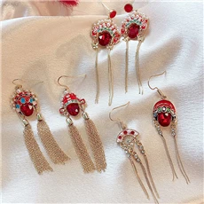 AOMU-Asymmetrical-Cute-Ethnic-Chinese-Peking-Opera-Drip-Glaze-Facial-Fan-Metal-Tassel-Dangle-Earrings-for