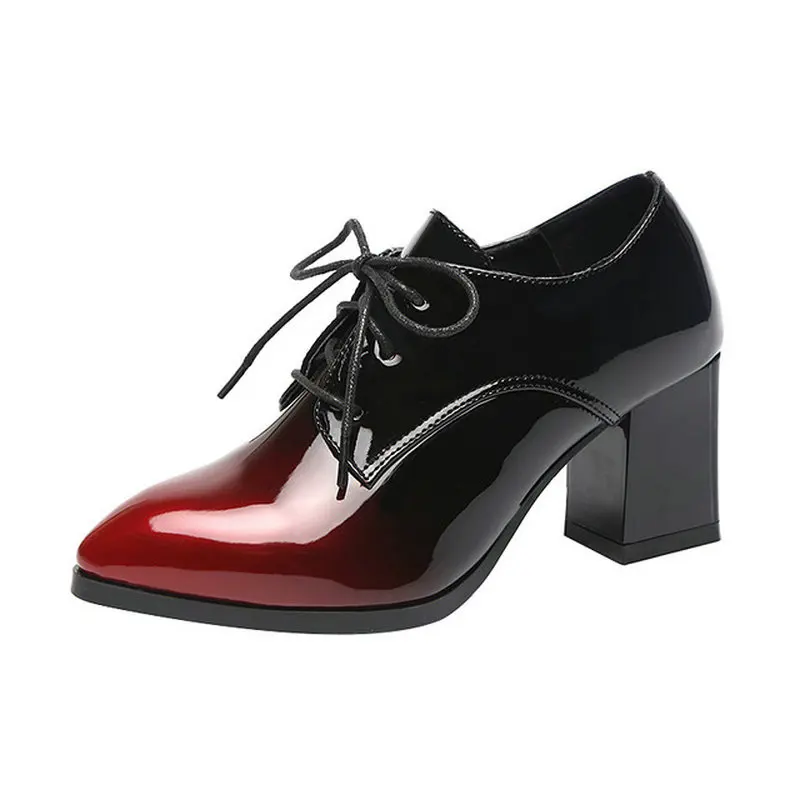 British Wind Single Shoes Female Autumn Patent Leather High Heel Thick Heel Women's Shoes Leisure Woman Single Shoes