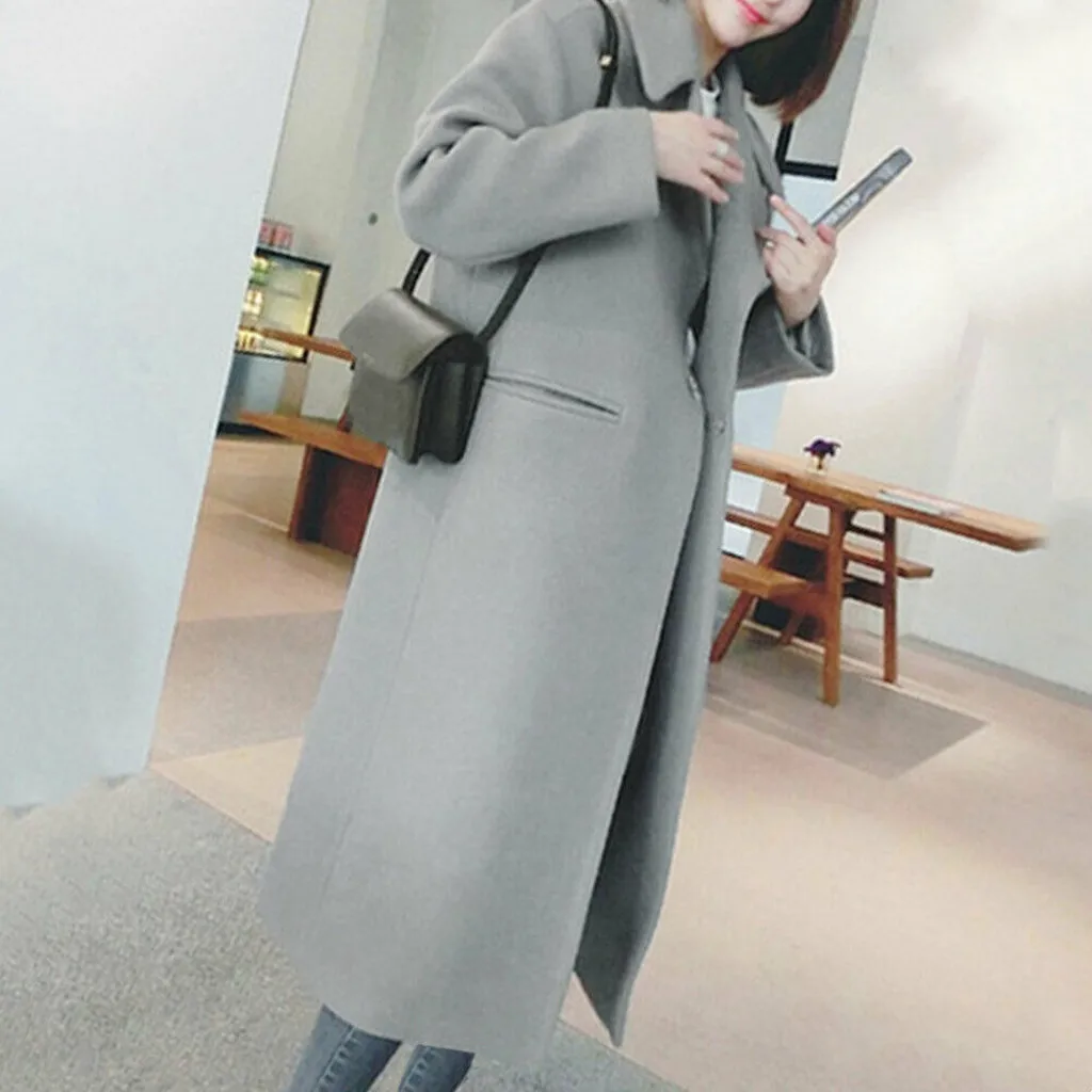 Women Wool Coat, Winter New Casual Korean Version Slim Long Coat,full Sleeve Suit Collar Womens Plus Size Fashions Coats#J30