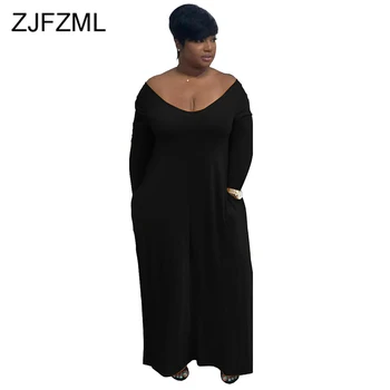 

Solid Color Casual Plus Size Long Dress For Women Deep V Neck Long Sleeve Loose Maxi Dress Spring Autumn Ladies Hooded Vestidos