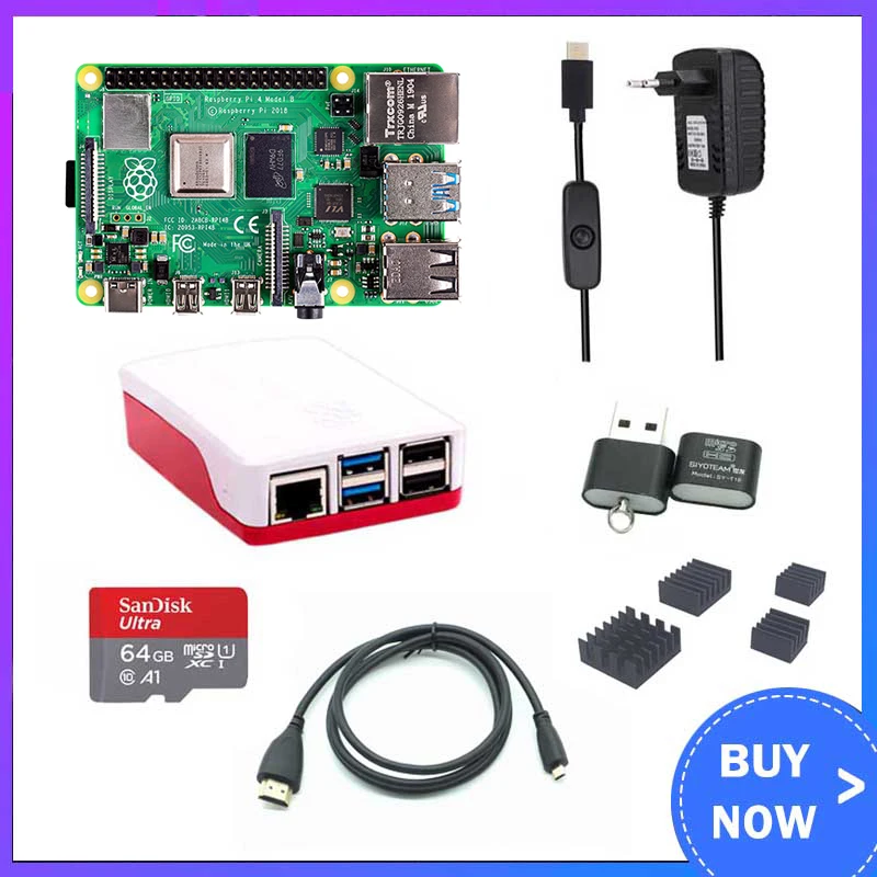 Raspberry Pi 4 2 ГБ Оперативная память с ABS чехол Питание Алюминий теплоотвод микро