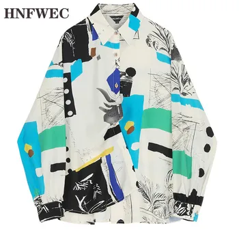 

Women Pattern Print Split Big Size Blouse New Lapel Long Sleeve Loose Fit Shirt Fashion Tide Spring Autumn 2020 V534