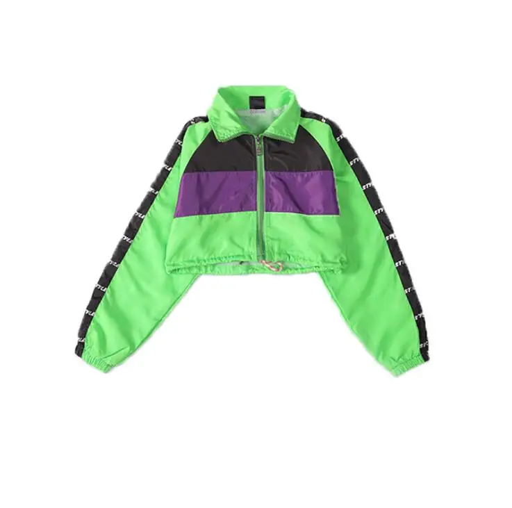 Green Tops Детская зеленая одежда в стиле хип-хоп короткая куртка короткий топ, Пальто повседневные штаны для бега для девочек, джазовый танцевальный костюм, одежда - Цвет: Green Tops