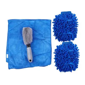 

2 pcs Double Sided Ultra-soft Washing Gloves With Polishing Cloth and Car Wheel Brush For Car or Household Super Absorbent, Lint