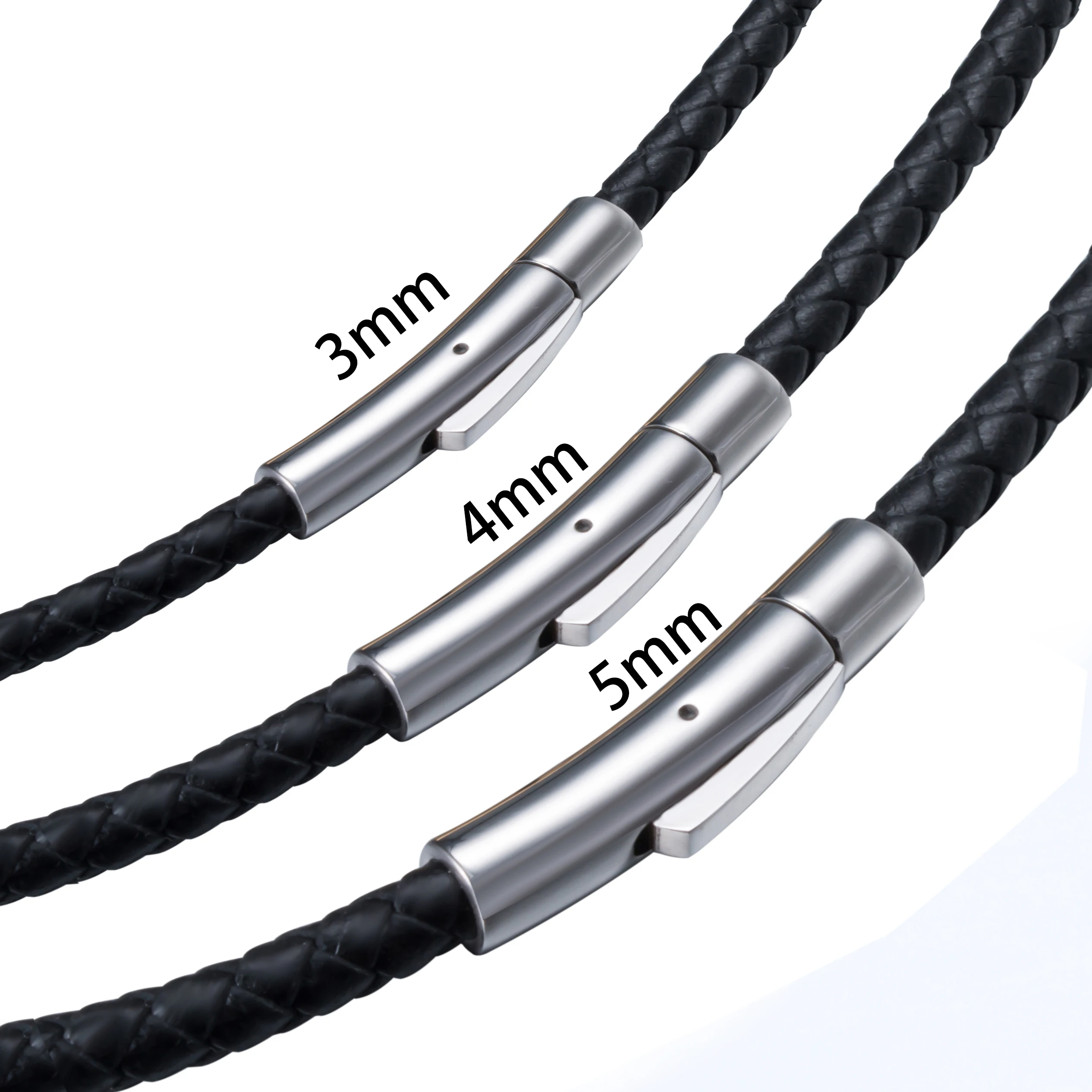 Choker Necklace 3/4/5mm Black Leather for Men Women Braided Genuine Leather Cord Stainless Steel Magnetic Clasp choker necklace