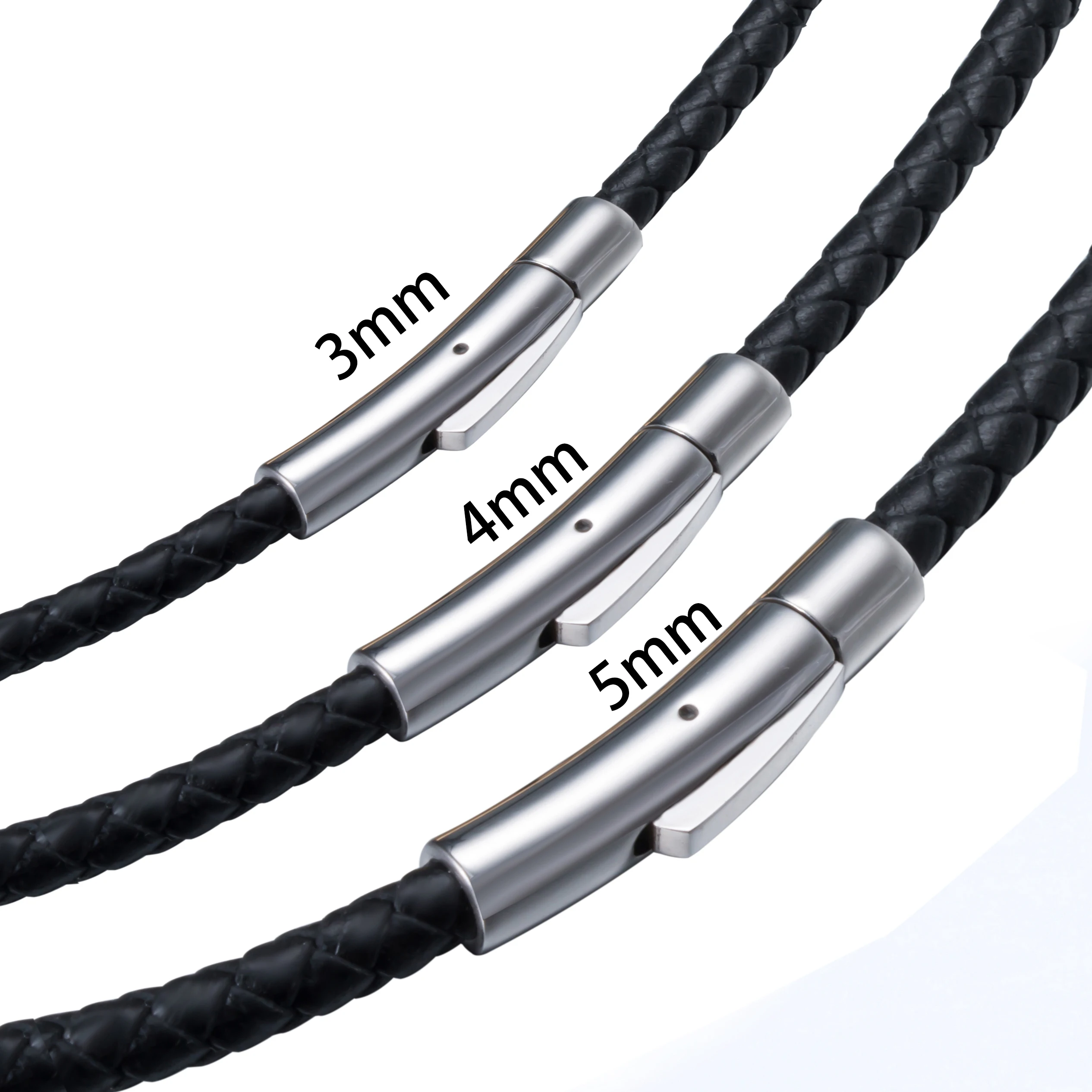 3/4/5mm Black Leather Necklaces for Men Women Choker Braided Genuine Leather  Necklace Cord Stainless Steel Magnetic Clasp