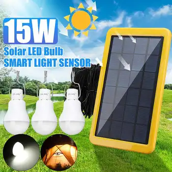 

15W 3x Solar Powered LED Light Bulb Portable Outdoor Camping Tent Reading Fishing Hiking Lamp with Light Sensor