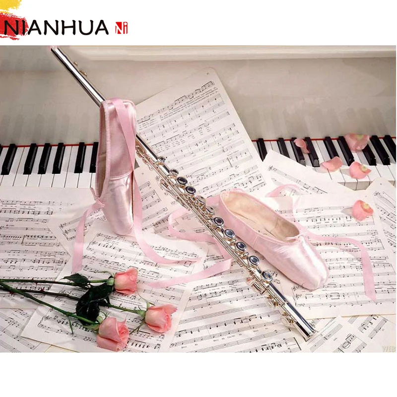 Diamond Painting Square 5D Ballet Shoes Flute Piano Newspaper Mural Round Photo Embroidery Diy Suit Gift Hanging Home | Дом и сад