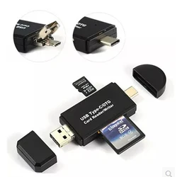 Lecteur de cartes OTG 2.0 Type C, micro USB et USB 3 en 1, OTG, universel, haute vitesse, TF/SD, Extension de téléphone portable 