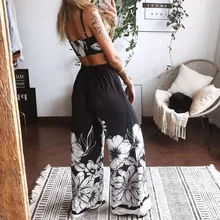 

2021 New Summer Two-piece Suit Sexy Sportswear Suit Printed Underwear Loose Wide Leg Pants Mujer Ladies Clothing Beach Style
