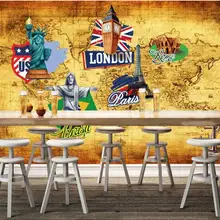 Индивидуальное изготовление, большая настенная живопись кафе карта имя обои с изображением зданий росписи