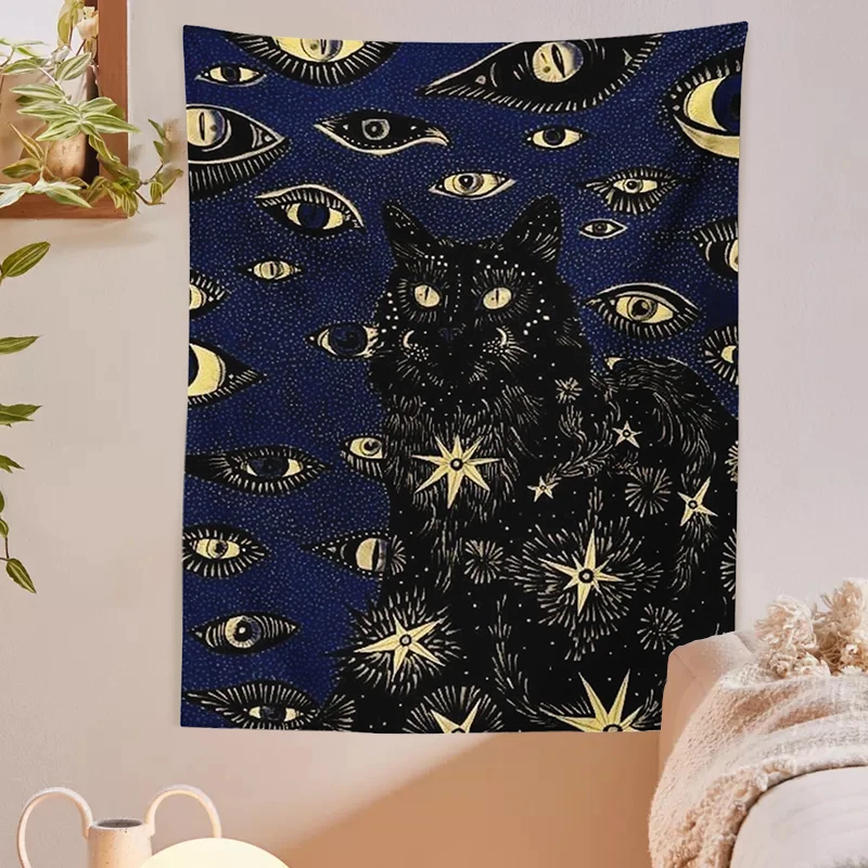 Tapestry Decorations Cat Coven Tapestry Printed Witchcraft