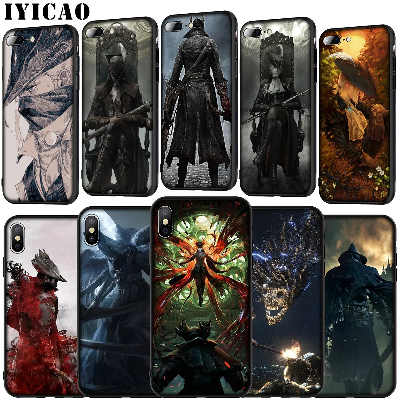 

IYICAO Bloodborne Soft Silicone Cover Case for iPhone 11 Pro XR X XS Max 6 6S 7 8 Plus 5 5S SE Black TPU Phone Case