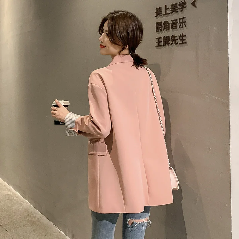2019 autumn new small suit women's Temperament solid color striped long sleeve loose large size jacket female Office top