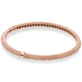 

New 925 Sterling Silver Bracelet Grooved Hearts Rose Matte Brilliance Bracelet Bangle Fit Women Bead Charm Diy Fine Jewelry